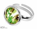 Pierścionek opalizujący zielony oczko, regulowany, srebro 925, kryształ Swarovski®