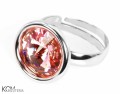 Pierścionek brzoskwiniowy oczko, regulowany, srebro 925, kryształ Swarovski®
