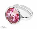 Pierścionek różowy oczko, regulowany, srebro 925, kryształ Swarovski®