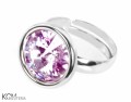 Pierścionek fioletowy oczko, regulowany, srebro 925, kryształ Swarovski®