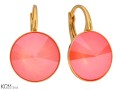 Koralowe kolczyki, pozłacane srebro 925, okrągłe kryształy Swarovski® 1,2 cm