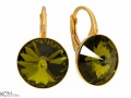 Oliwkowe zielone kolczyki, pozłacane srebro 925, okrągłe kryształy Swarovski® 1,2 cm