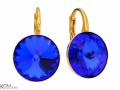 Niebieskie kolczyki, pozłacane srebro 925, okrągłe kryształy Swarovski® 1,2 cm