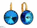 Opalizujące niebieskie kolczyki, pozłacane srebro 925, okrągłe kryształy Swarovski® 1,2 cm