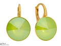 Jasno zielone kolczyki, pozłacane srebro 925, okrągłe kryształy Swarovski® 1,2 cm