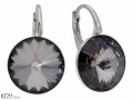 Czarne kolczyki angielskie okrągłe, srebro 925, kryształy Swarovski® 1,2 cm