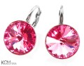 Jasne różowe kolczyki angielskie okrągłe, srebro 925, kryształy Swarovski® 1,2 cm