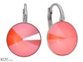 Koralowe kolczyki angielskie okrągłe, srebro 925, kryształy Swarovski® 1,2 cm