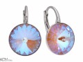 Opalizujące niebieskie kolczyki angielskie okrągłe, srebro 925, kryształy Swarovski® 1,2 cm