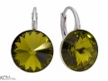 Zielone oliwkowe kolczyki angielskie okrągłe, srebro 925, kryształy Swarovski® 1,2 cm