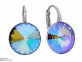 Opalizujące fioletowo zielone kolczyki angielskie okrągłe, srebro 925, kryształy Swarovski® 1,2 cm