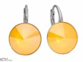 Żółte kolczyki angielskie okrągłe, srebro 925, kryształy Swarovski® 1,2 cm