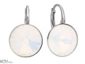 Białe opale kolczyki angielskie okrągłe, srebro 925, kryształy Swarovski® 1,2 cm