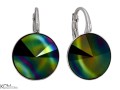 Czarno zielone kolczyki angielskie okrągłe, srebro 925, kryształy Swarovski® 1,2 cm