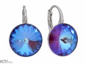 Opalizujące niebieskie kolczyki angielskie okrągłe, srebro 925, kryształy Swarovski® 1,2 cm