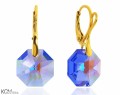 Niebieskie kolczyki, kryształ Swarovski® oktagon, srebro pozłacane 925