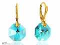 Turkusowe kolczyki, kryształ Swarovski® oktagon, srebro pozłacane 925