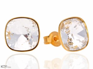 Kwadratowe kolczyki sztyfty, pozłacane srebro 925, kryształy Swarovski® kwadrat