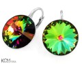 Opalizujące zielone kolczyki angielskie okrągłe, srebro 925, kryształy Swarovski® 1,4 cm