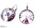 Jasne fioletowe kolczyki angielskie okrągłe, srebro 925, kryształy Swarovski® 1,4 cm