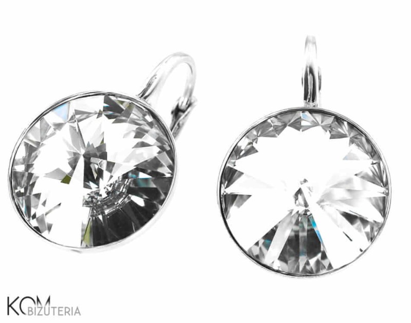 Białe kolczyki angielskie okrągłe, srebro 925, kryształy Swarovski® 1,4 cm