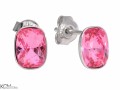 Różowe małe kolczyki sztyfty prostokąty, srebro 925, kryształy Swarovski®