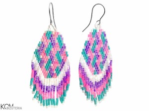 Hanging etnic earrings with turquoise, blue, purple and gold Matsuno beads
