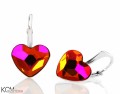 Opalizujące pomarańczowe kolczyki angielskie serce, serduszko, kryształ Swarovski®, srebro 925