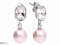 Różowe kolczyki perełki i kryształowe prostokąty, srebro 925, kryształy i perełki Swarovski®