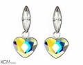Opalizujące wiszące kolczyki serce i biały migdał, srebro 925, kryształy Swarovski®