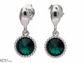 Szmaragdowe wiszące kolczyki oczko, srebro 925, kryształy Swarovski®