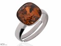 Brązowy pierścionek kwadrat, regulowany, srebro 925, kryształ Swarovski®