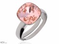 Różowy pierścionek kwadrat, regulowany, srebro 925, kryształ Swarovski®