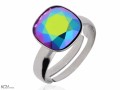 Metalicznie zielony pierścionek kwadrat, regulowany, srebro 925, kryształ Swarovski®