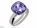 Fioletowy pierścionek kwadrat, regulowany, srebro 925, kryształ Swarovski®