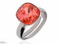 Koralowy pierścionek kwadrat, regulowany, srebro 925, kryształ Swarovski®