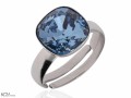 Ciemno niebieski pierścionek kwadrat, regulowany, srebro 925, kryształ Swarovski®