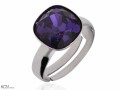 Fioletowy pierścionek kwadrat, regulowany, srebro 925, kryształ Swarovski®