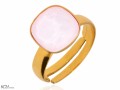 Pastelowo różowy pierścionek kwadrat, regulowany, pozłacane srebro 925, kryształ Swarovski®