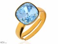 Błękitny pierścionek kwadrat, regulowany, pozłacane srebro 925, kryształ Swarovski®