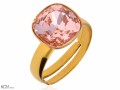 Różowy pierścionek kwadrat, regulowany, pozłacane srebro 925, kryształ Swarovski®