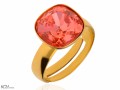 Koralowy pierścionek kwadrat, regulowany, pozłacane srebro 925, kryształ Swarovski®
