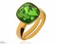 Zielony pierścionek kwadrat, regulowany, pozłacane srebro 925, kryształ Swarovski®