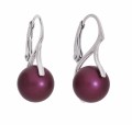 Fioletowe kolczyki angielskie z dużymi perełkami, srebro 925, perełki Swarovski®