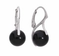 Czarne kolczyki angielskie z dużymi perełkami, srebro 925, perełki Swarovski®