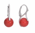 Czerwone kolczyki angielskie z dużymi perełkami, srebro 925, perełki Swarovski®