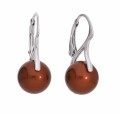Brązowe kolczyki angielskie z dużymi perełkami, srebro 925, perełki Swarovski®