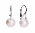 Opalizujące szare kolczyki angielskie z dużymi perełkami, srebro 925, perełki Swarovski®