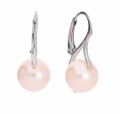 Brzoskwiniowe kolczyki angielskie z dużymi perełkami, srebro 925, perełki Swarovski®