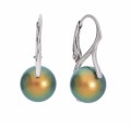 Opalizujące zielone kolczyki angielskie z dużymi perełkami, srebro 925, perełki Swarovski®